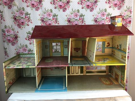 doll house metal tin|vintage tin doll houses 1950.